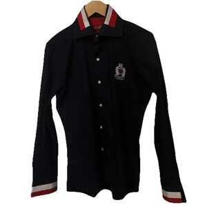 Men's Medium Blue Majbc Button Shirt Made in Italy Long Sleeve-00386